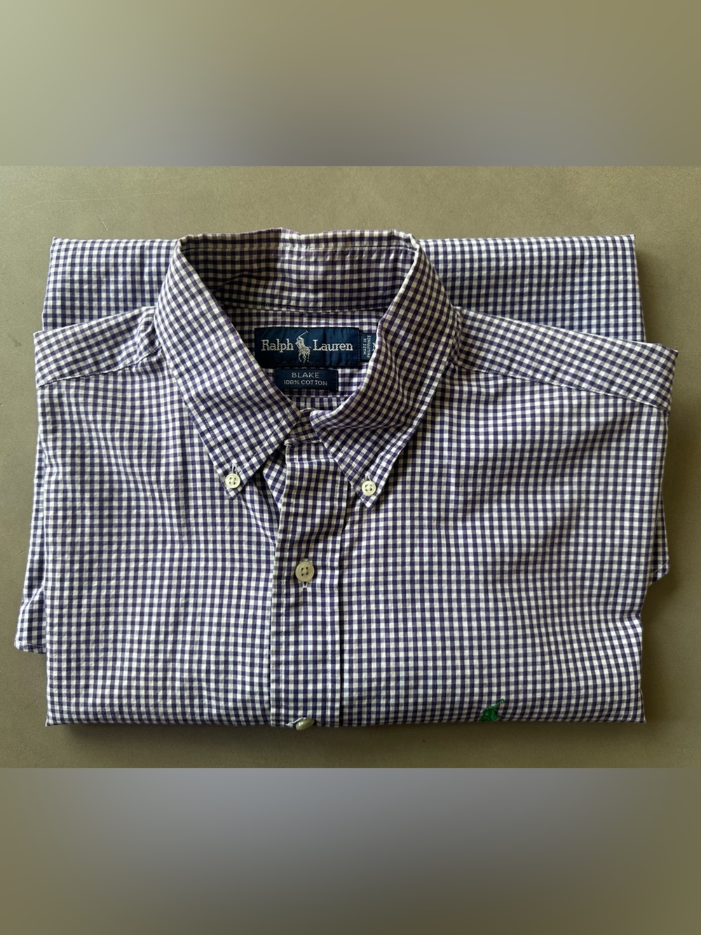 Purple and White Ralph Lauren Gingham Short-Sleeve Button-Down Shirt